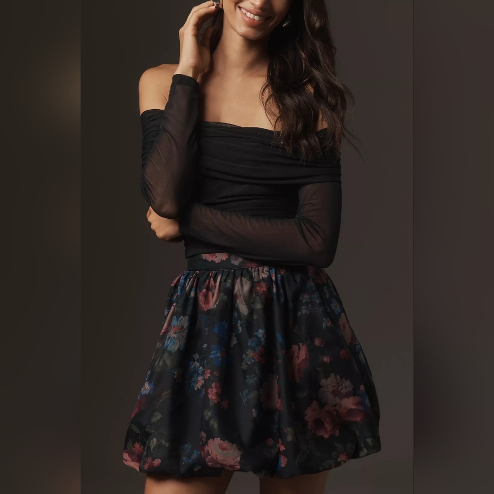 Anthropologie Floral Bubble Mini Skirt In L NWOT - Picture 3 of 11